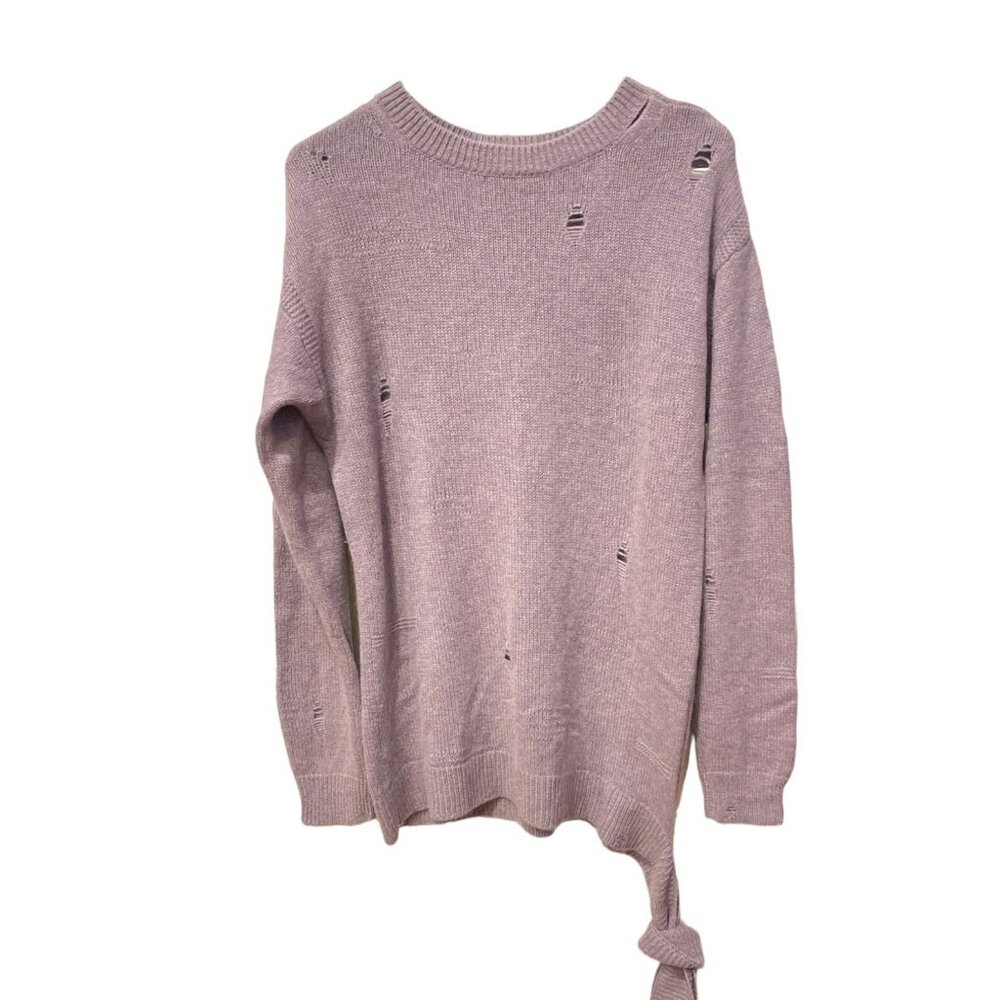 Marc Jacobs Cashmere Sweater Distressed Lavender Purple Crewneck Loose Tie Sz L